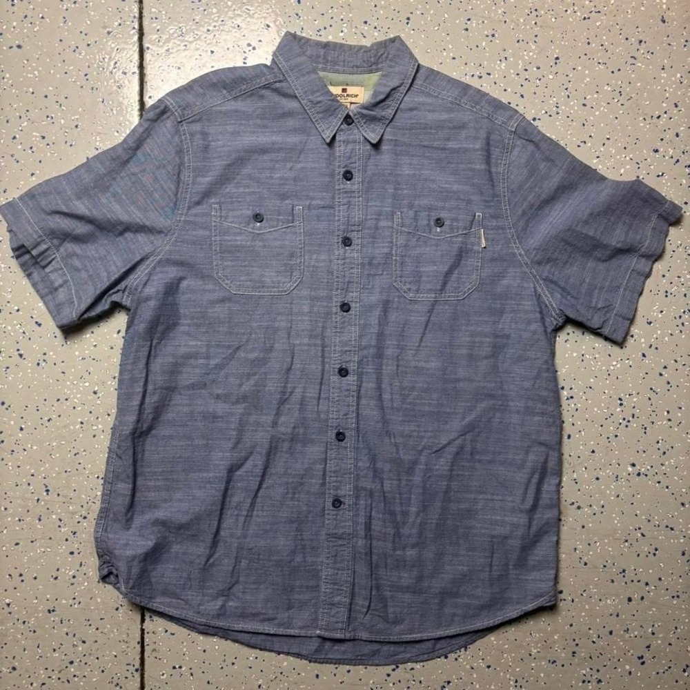 Woolrich Blue Short Sleeve XL button down shirt Casual Outdoor Vintage Mens